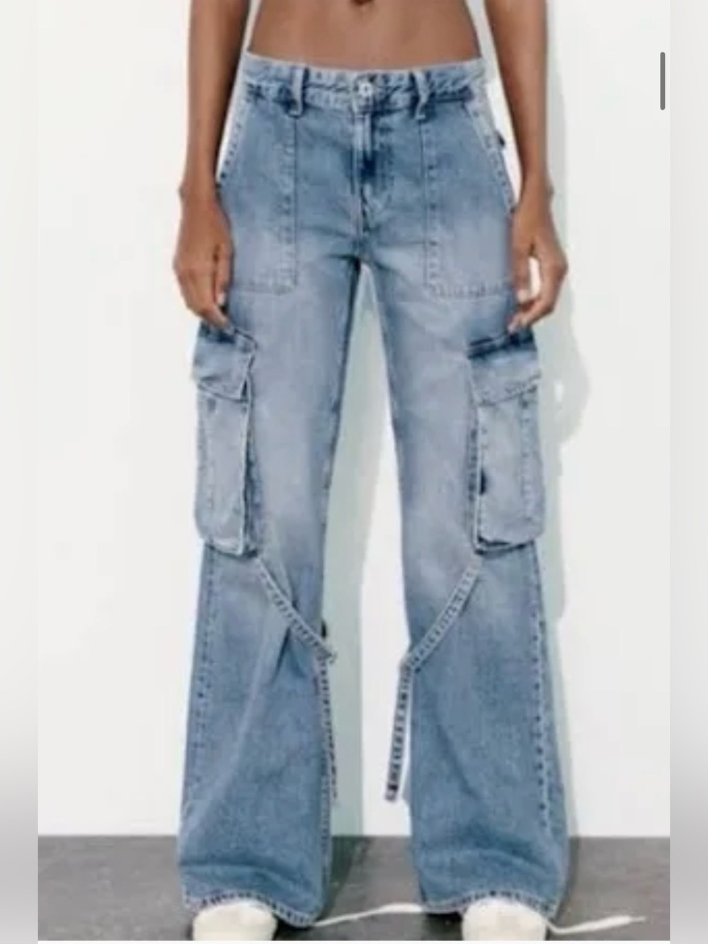 Zara Light Blue Cargo Wide-Leg large pocket Y2K style Women's Jeans